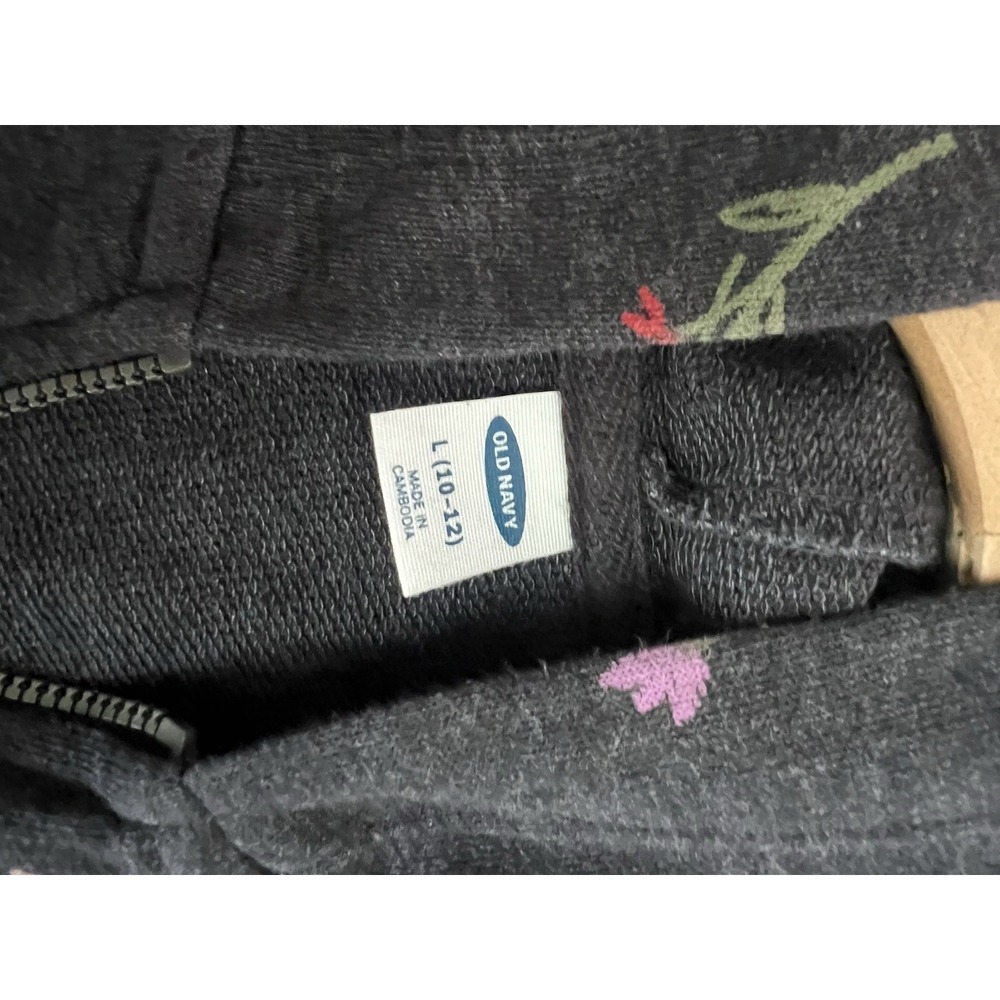 Old Navy Zip Up Floral Gray Hooded Sweater Girls L Casual Boho Feminine - Picture 3 of 5